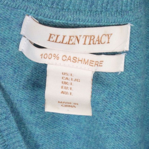 Ellen Tracy Beautiful Blue 100% Cashmere Sweater V-Neck Womens size L - 364 - Picture 2 of 5